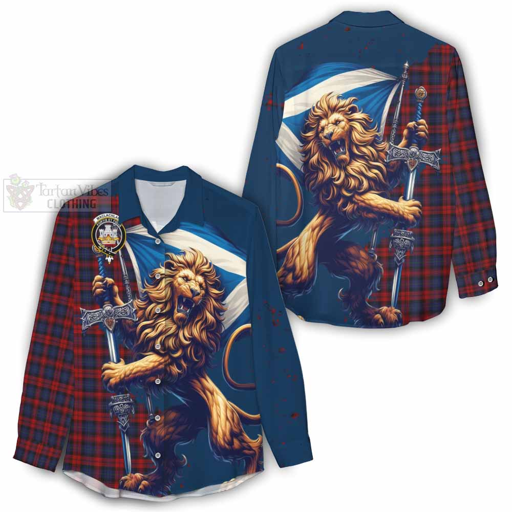 Tartan Vibes Clothing MacLachlan (McLachlan) Tartan Family Crest Women's Casual Shirt with Scottish Majestic Lion