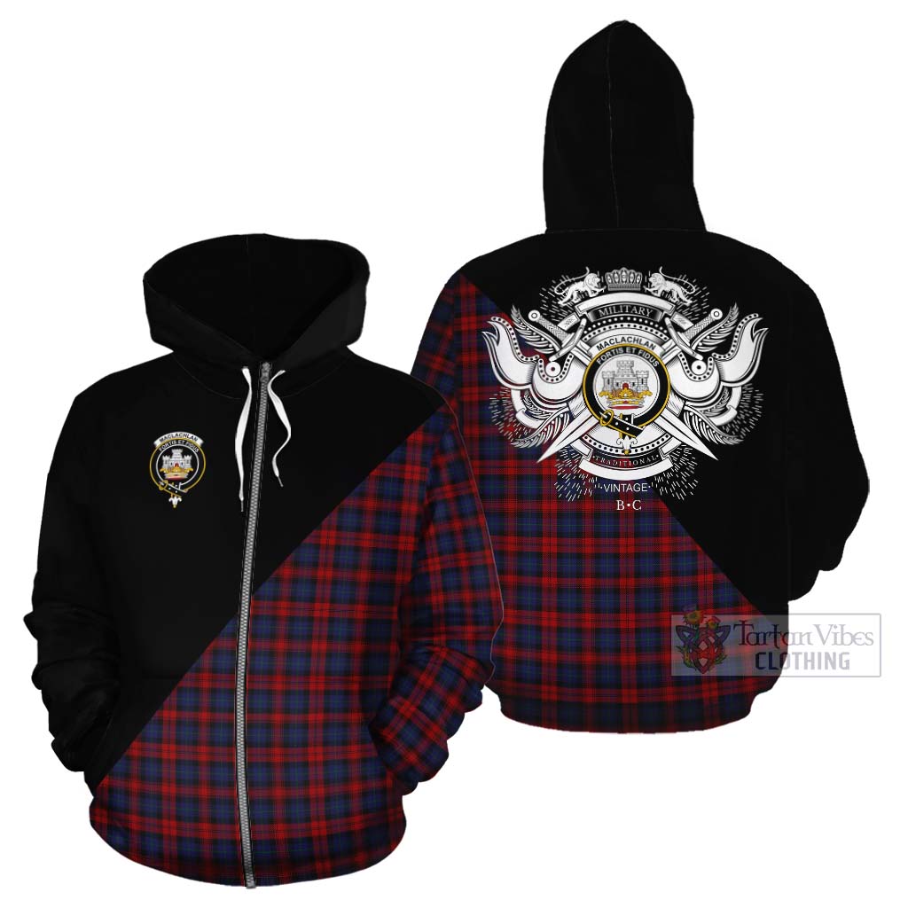 Tartan Vibes Clothing MacLachlan (McLachlan) Tartan Cotton Hoodie with Family Crest and Military Logo Style