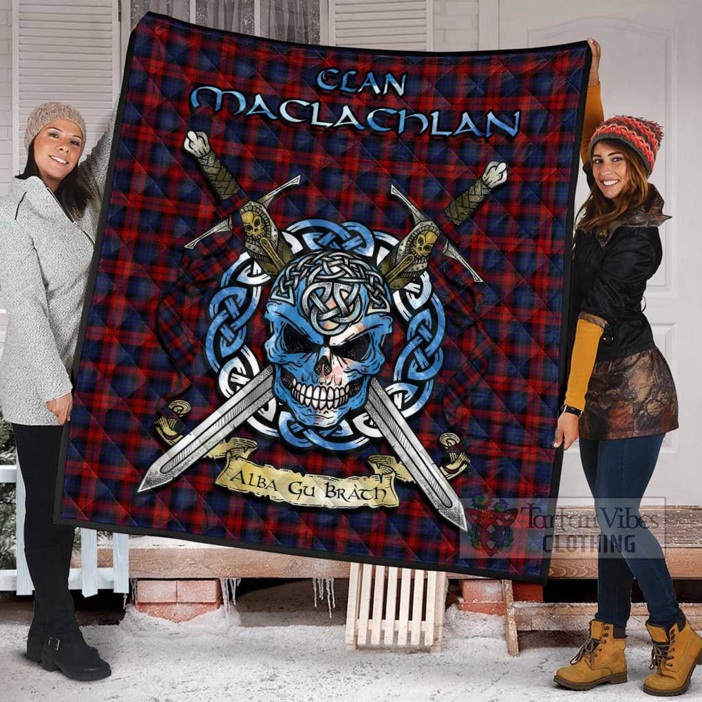 Tartan Vibes Clothing MacLachlan (McLachlan) Tartan Quilt with Celtic Skull Alba Gu Brath Style