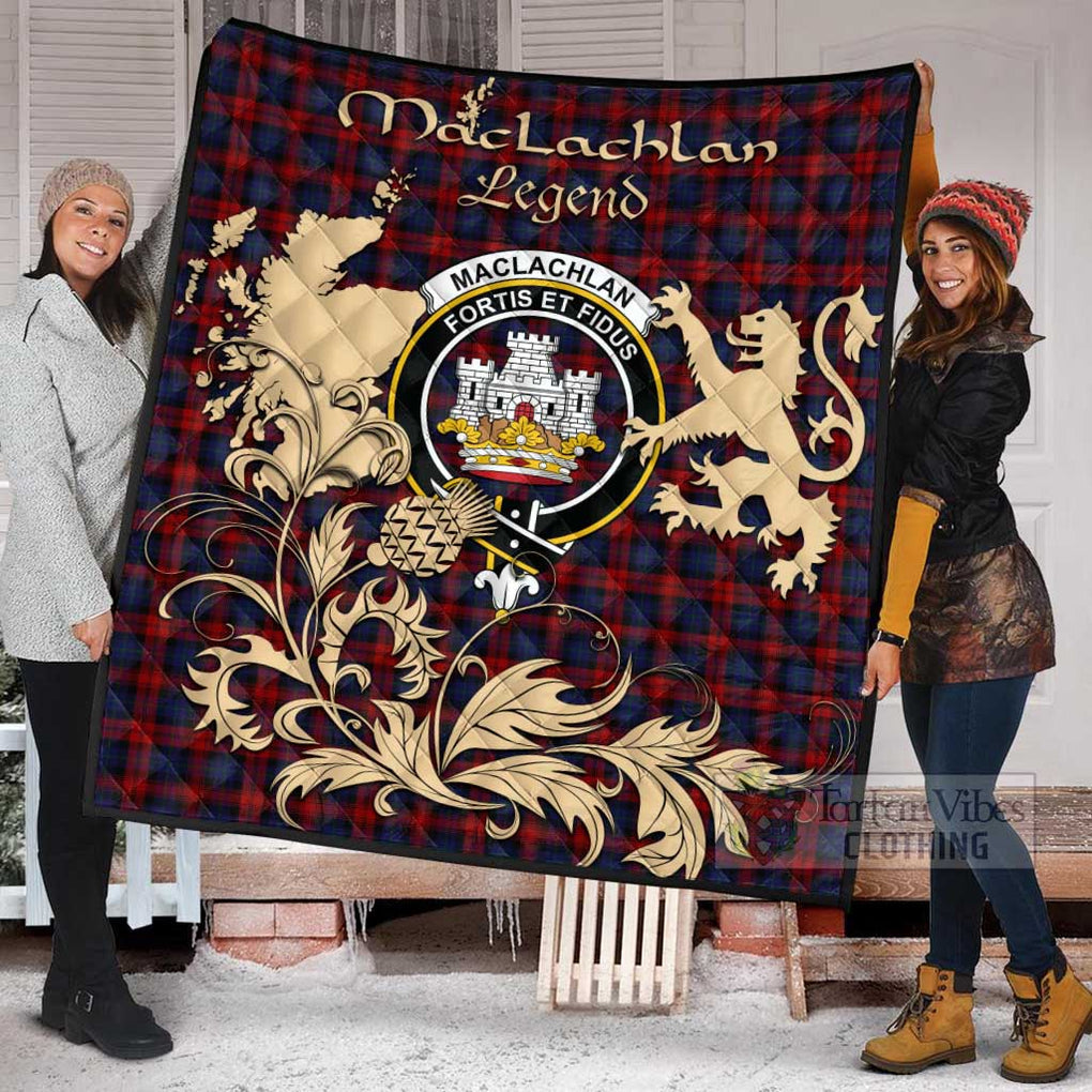 Tartan Vibes Clothing MacLachlan (McLachlan) Tartan Quilt with Family Crest and Scottish Symbol Style