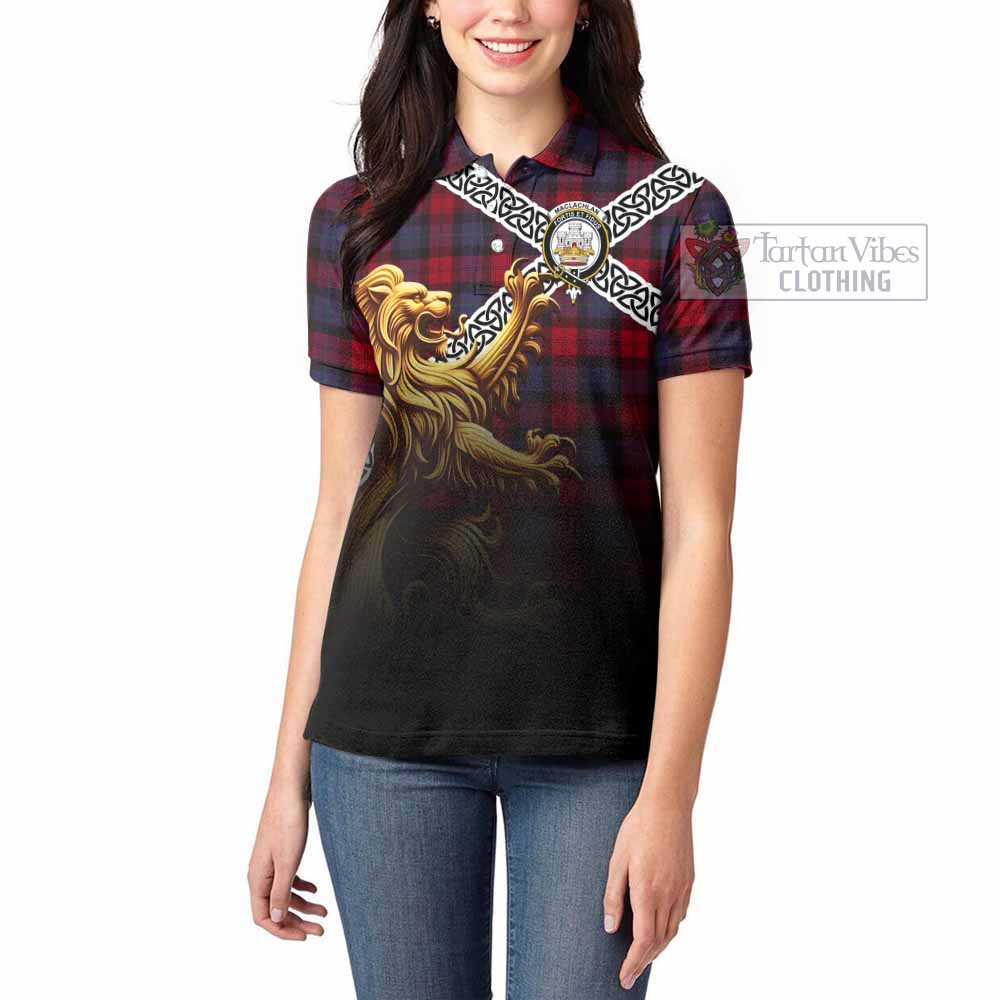 MacLachlan (McLachlan) Crest Tartan Women's Polo Shirt with Golden Lion Emblem Celtic Style - Tartan Vibes Clothing