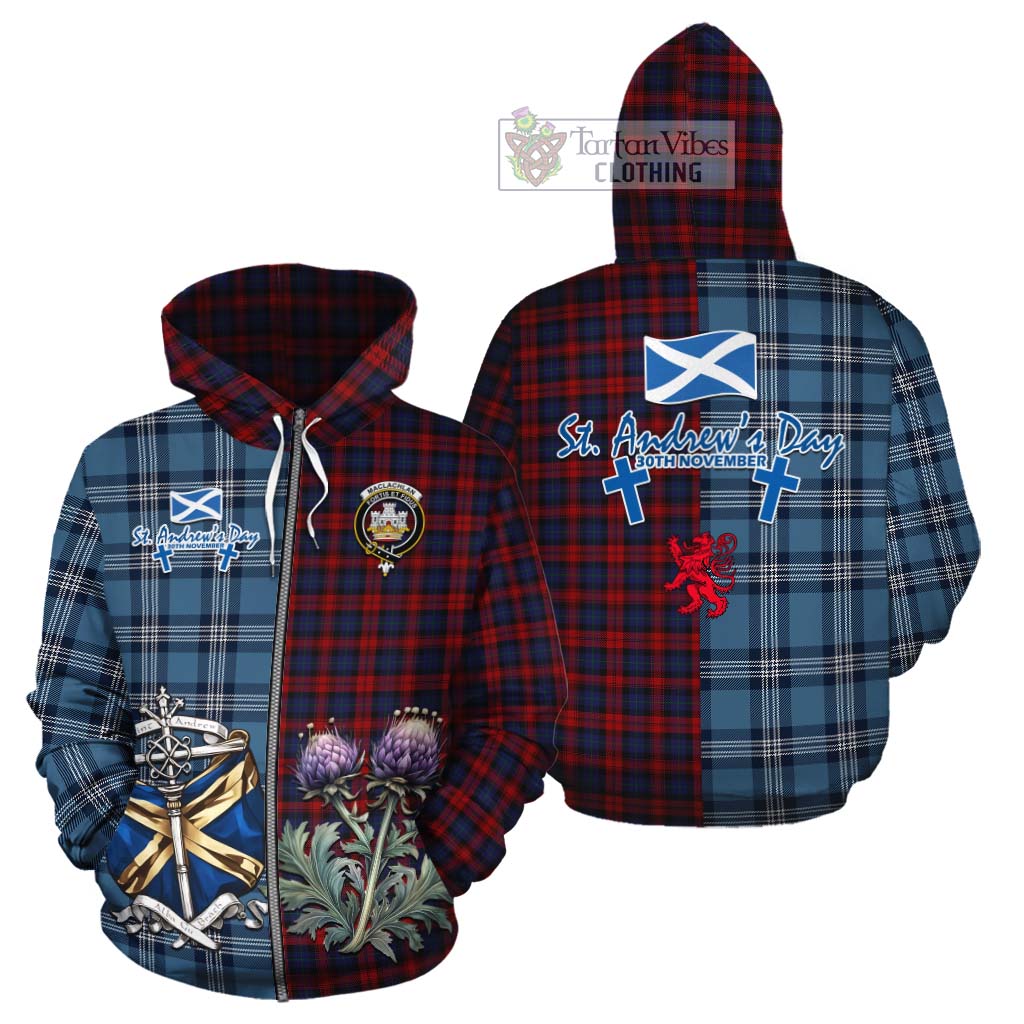 Tartan Vibes Clothing MacLachlan (McLachlan) Tartan Cotton Hoodie Happy St. Andrew's Day Half Tartan Style