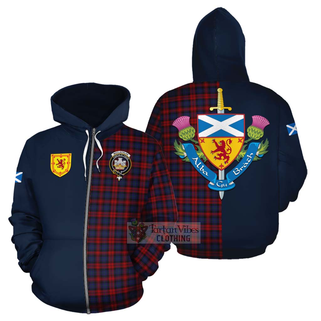 Tartan Vibes Clothing MacLachlan (McLachlan) Tartan Cotton Hoodie Alba with Scottish Lion Royal Arm Half Style