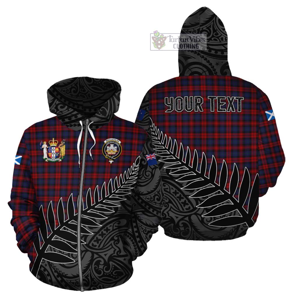 Tartan Vibes Clothing MacLachlan (McLachlan) Crest Tartan Cotton Hoodie with New Zealand Silver Fern Half Style