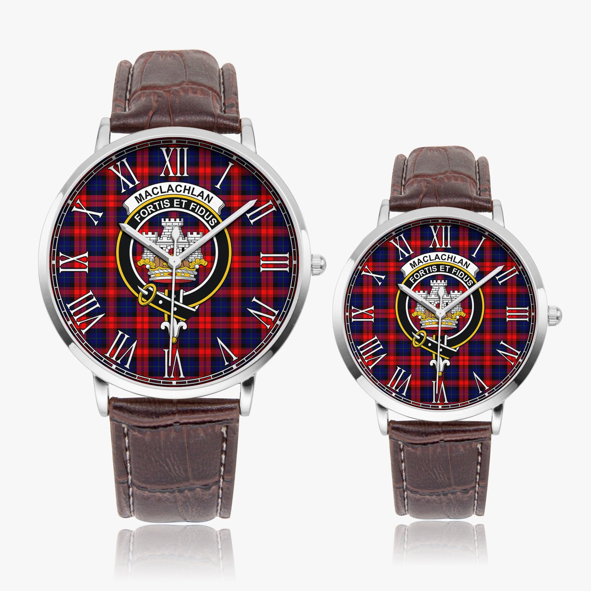 MacLachlan Modern Tartan Family Crest Leather Strap Quartz Watch - Tartanvibesclothing