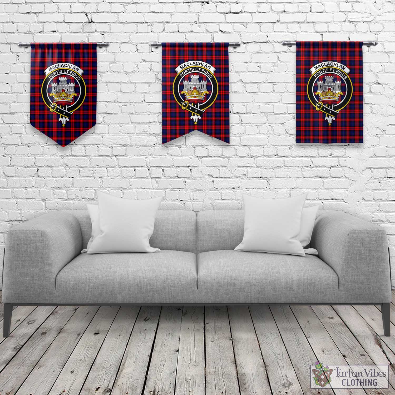 Tartan Vibes Clothing MacLachlan Modern Tartan Gonfalon, Tartan Banner with Family Crest