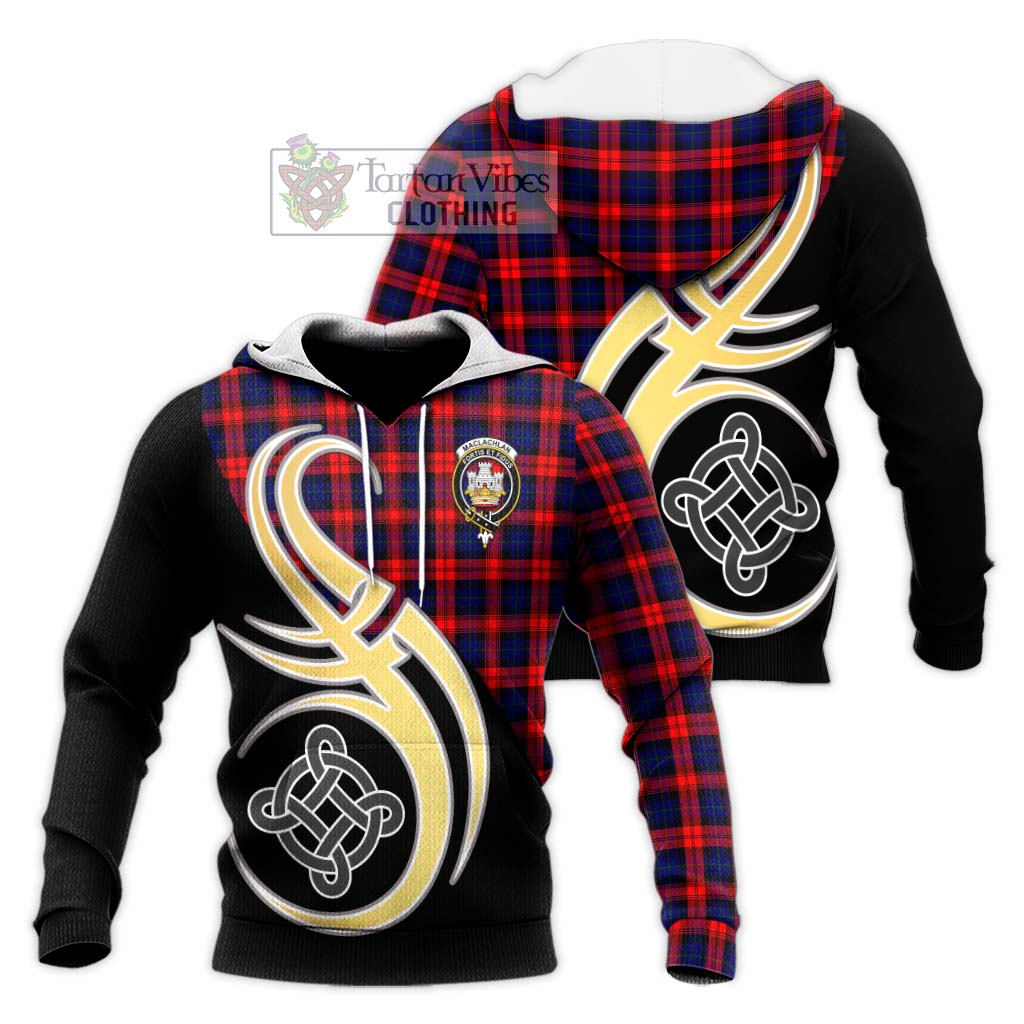 Tartan Vibes Clothing MacLachlan Modern Tartan Knitted Hoodie with Family Crest and Celtic Symbol Style