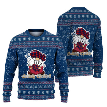 MacLachlan Modern Clan Christmas Family Knitted Sweater with Funny Gnome Playing Bagpipes