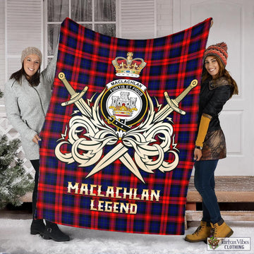 MacLachlan Modern Tartan Blanket with Clan Crest and the Golden Sword of Courageous Legacy
