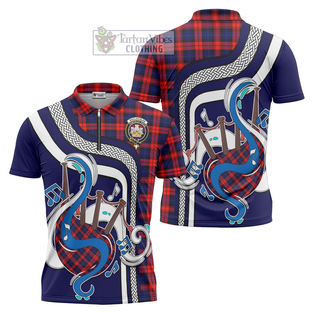 MacLachlan Modern Tartan Zipper Polo Shirt with Epic Bagpipe Style Unisex - Tartanvibesclothing Shop