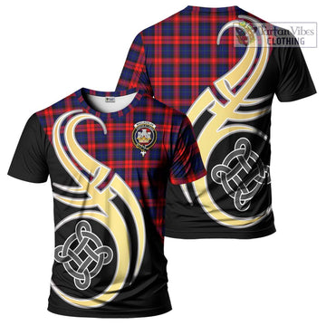 MacLachlan Modern Tartan T-Shirt with Family Crest and Celtic Symbol Style
