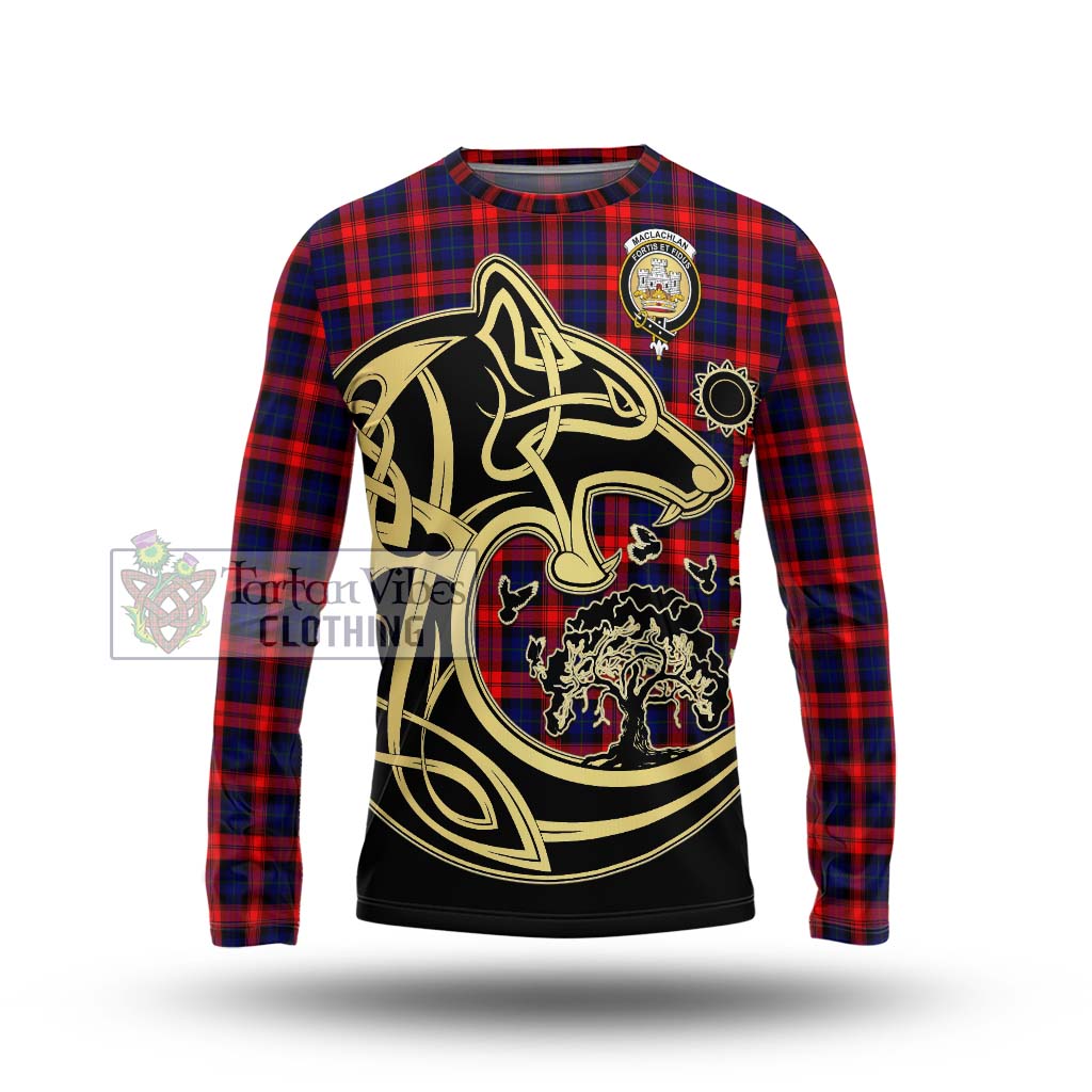 Tartan Vibes Clothing MacLachlan Modern Tartan Long Sleeve T-Shirt with Family Crest Celtic Wolf Style