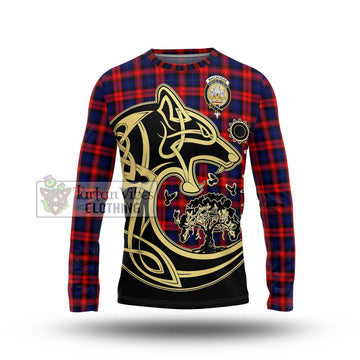 MacLachlan Modern Tartan Long Sleeve T-Shirt with Family Crest Celtic Wolf Style