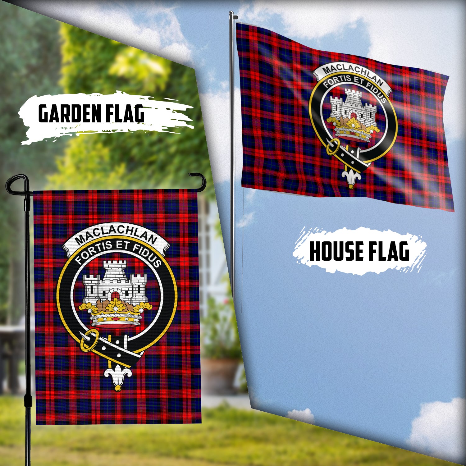 MacLachlan Modern Tartan Flag with Family Crest Garden Flag (Vertical) - Tartan Vibes Clothing