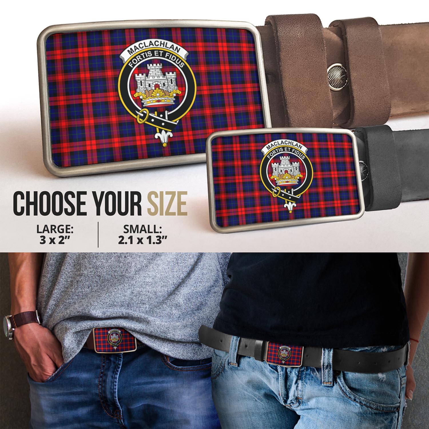 MacLachlan Modern Tartan Belt Buckles with Family Crest - Tartanvibesclothing