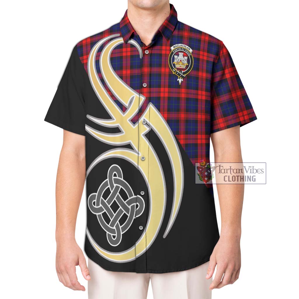 MacLachlan Modern Tartan Short Sleeve Button Shirt with Family Crest and Celtic Symbol Style Kid - Tartan Vibes Clothing