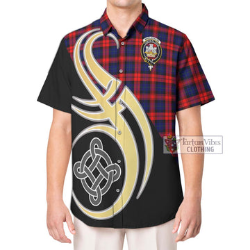 MacLachlan Modern Tartan Short Sleeve Button Shirt with Family Crest and Celtic Symbol Style