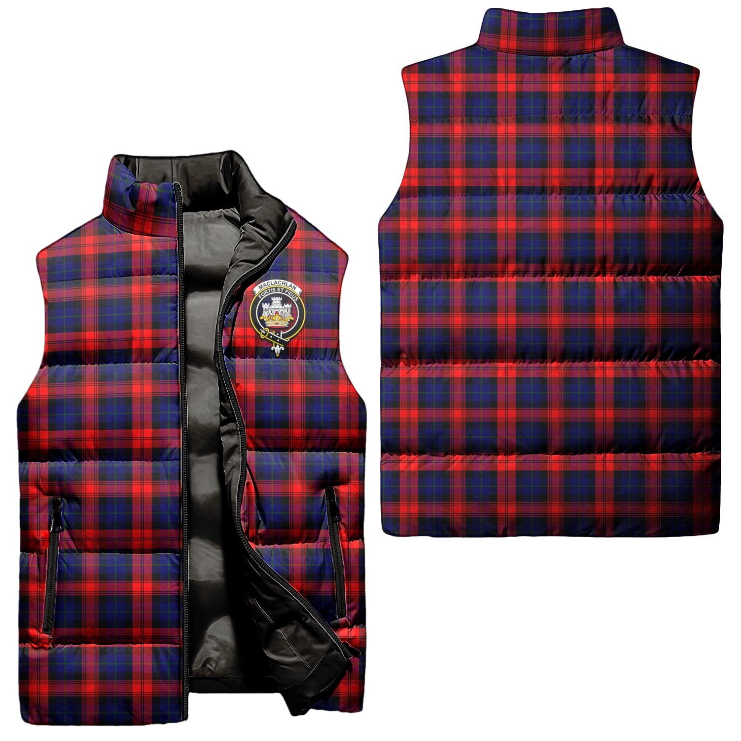 MacLachlan Modern Tartan Sleeveless Puffer Jacket with Family Crest Unisex - Tartanvibesclothing