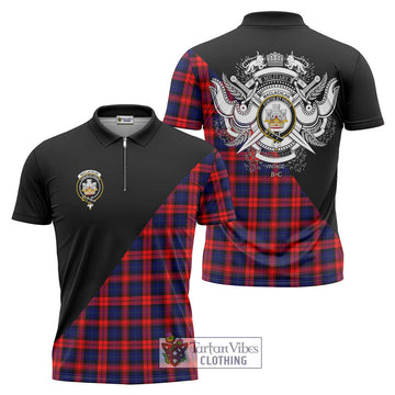 MacLachlan Modern Tartan Zipper Polo Shirt with Family Crest and Military Logo Style