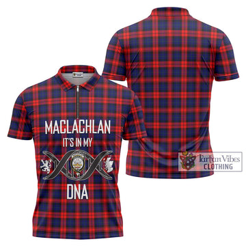 MacLachlan Modern Tartan Zipper Polo Shirt with Family Crest DNA In Me Style