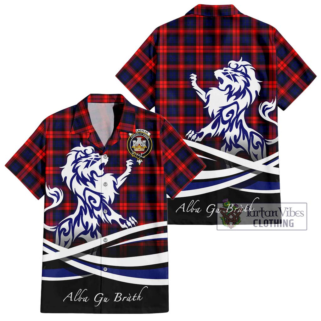 MacLachlan Modern Tartan Short Sleeve Button Shirt with Alba Gu Brath Regal Lion Emblem Kid - Tartanvibesclothing Shop