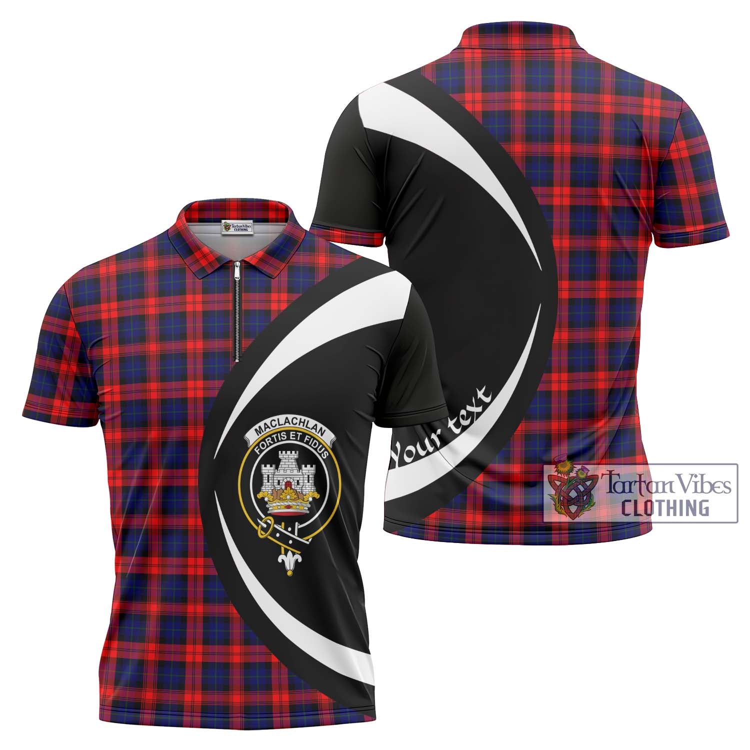 Tartan Vibes Clothing MacLachlan Modern Tartan Zipper Polo Shirt with Family Crest Circle Style