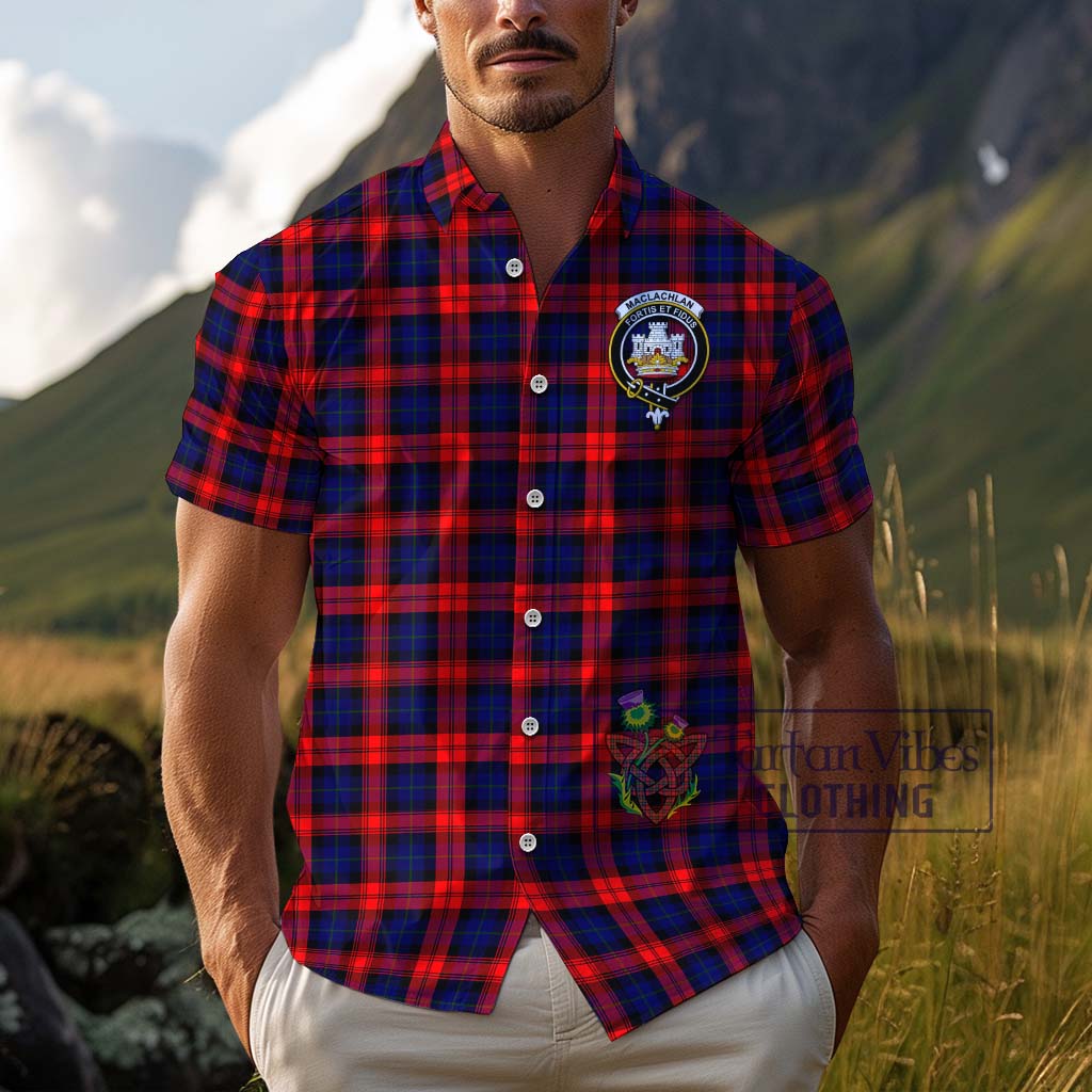 Tartan Vibes Clothing MacLachlan Modern Tartan Cotton Hawaiian Shirt with Family Crest