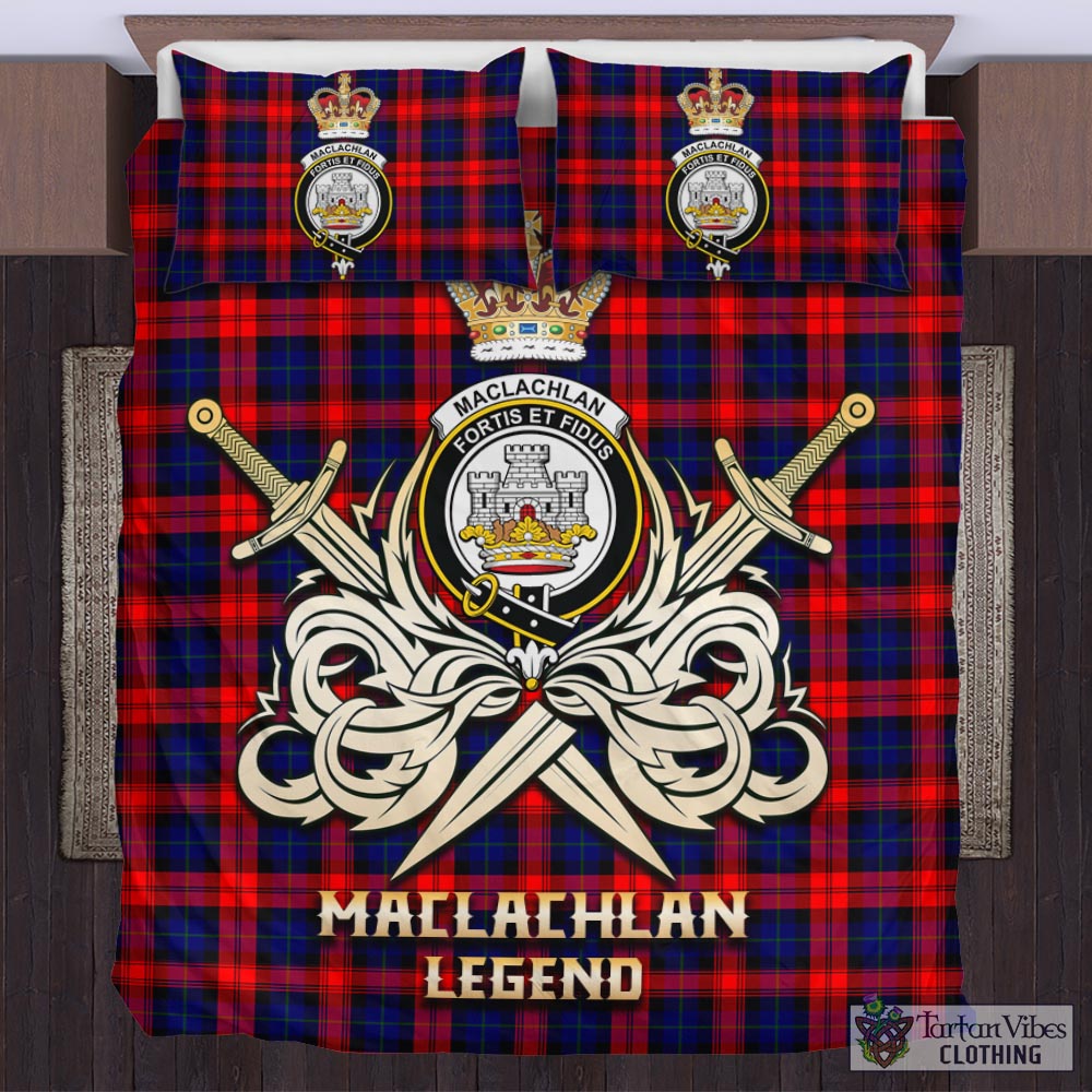 Tartan Vibes Clothing MacLachlan Modern Tartan Bedding Set with Clan Crest and the Golden Sword of Courageous Legacy