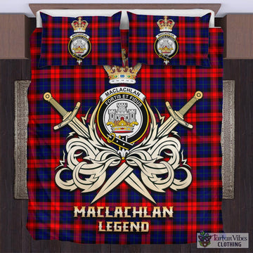 MacLachlan Modern Tartan Bedding Set with Clan Crest and the Golden Sword of Courageous Legacy