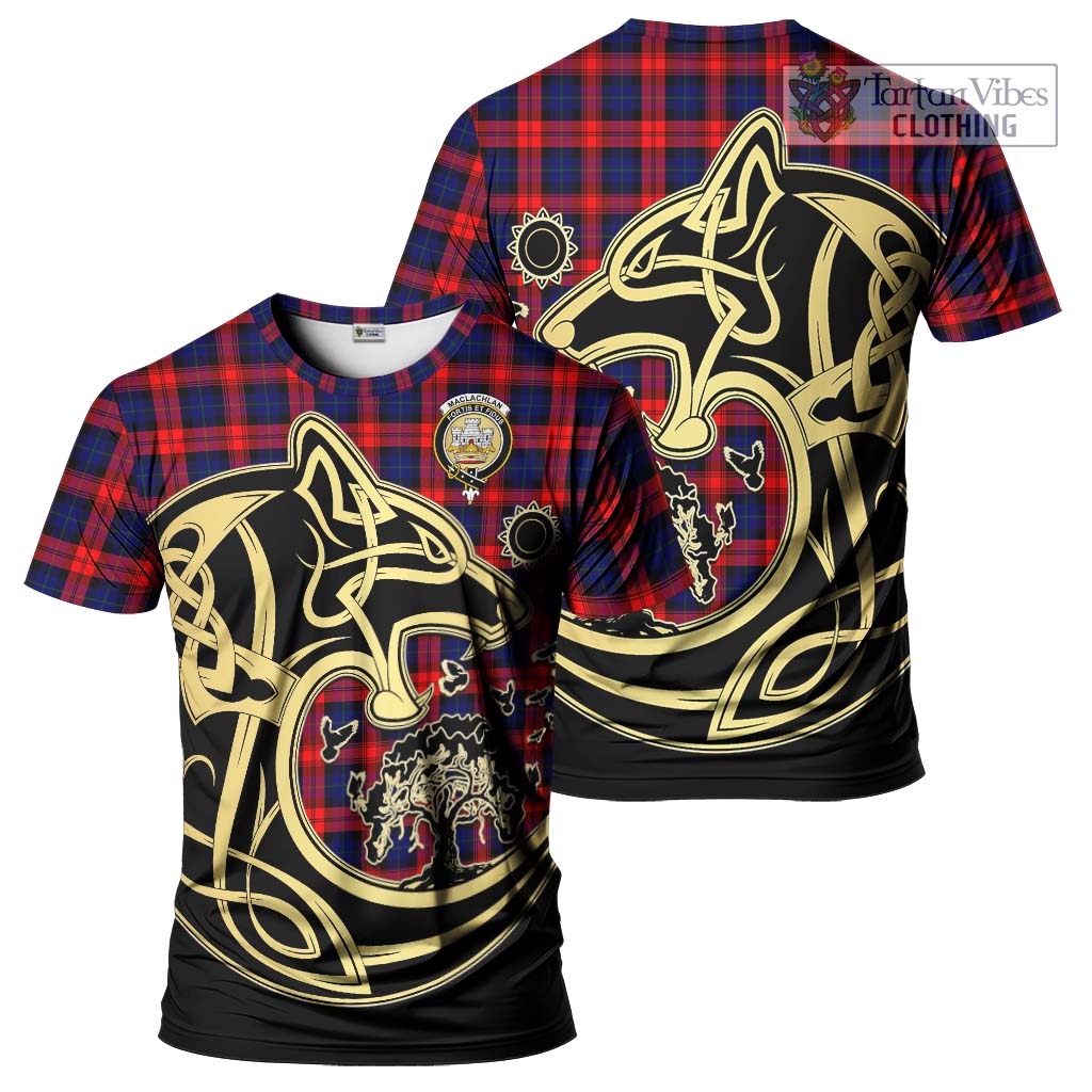 Tartan Vibes Clothing MacLachlan Modern Tartan T-Shirt with Family Crest Celtic Wolf Style