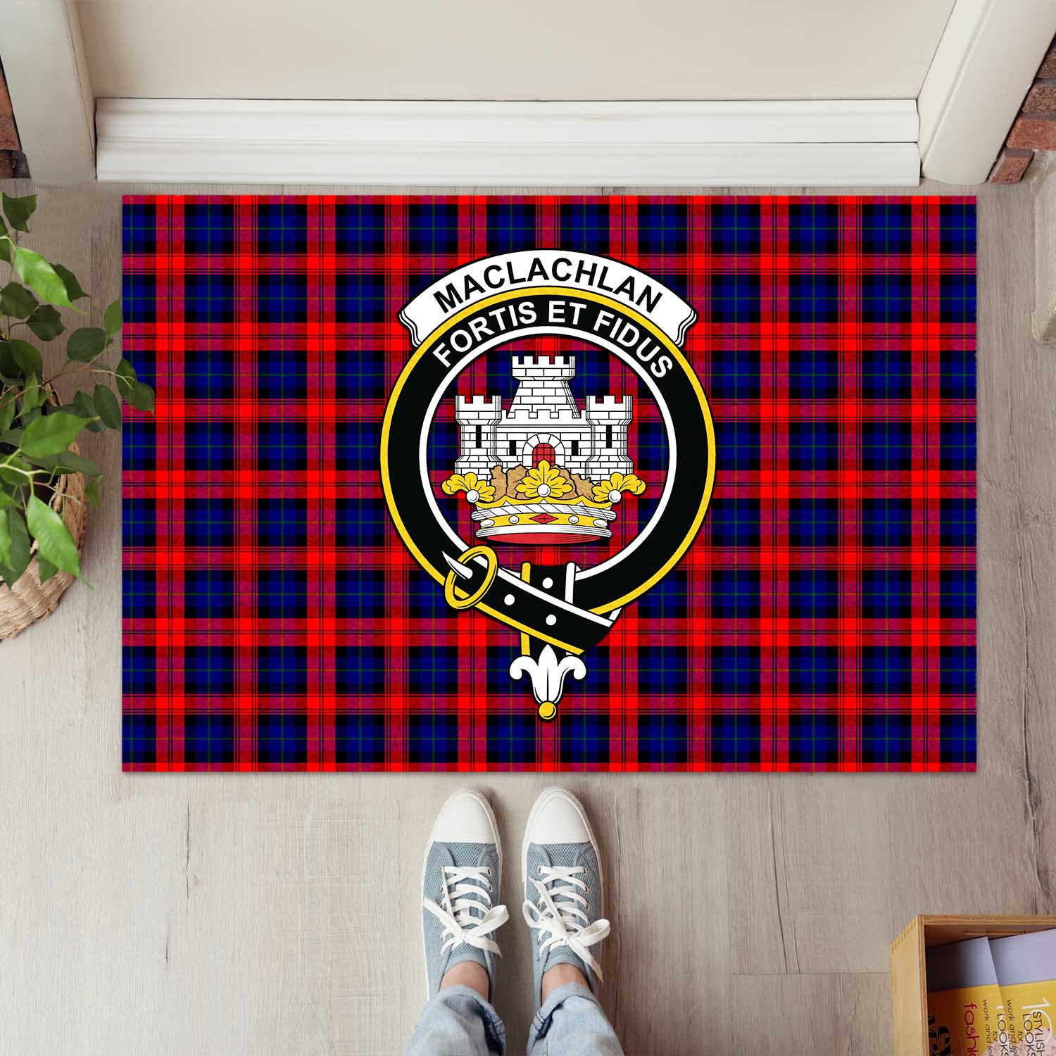 MacLachlan Modern Tartan Door Mat with Family Crest - Tartanvibesclothing