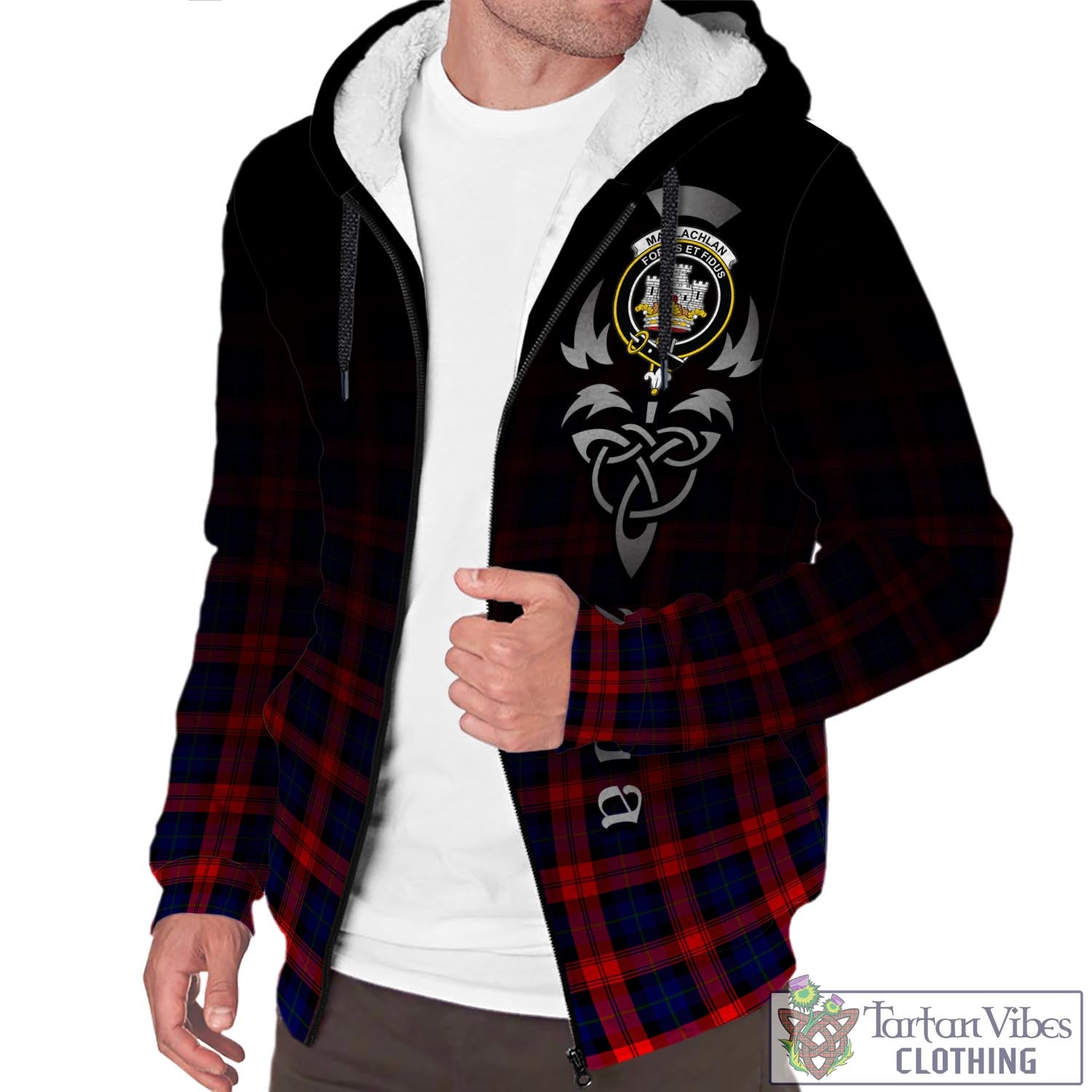 Tartan Vibes Clothing MacLachlan Modern Tartan Sherpa Hoodie Featuring Alba Gu Brath Family Crest Celtic Inspired