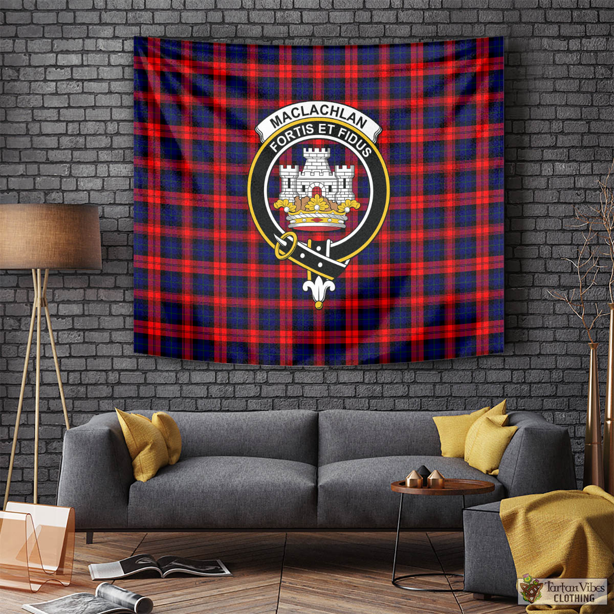 Tartan Vibes Clothing MacLachlan Modern Tartan Tapestry Wall Hanging and Home Decor for Room with Family Crest