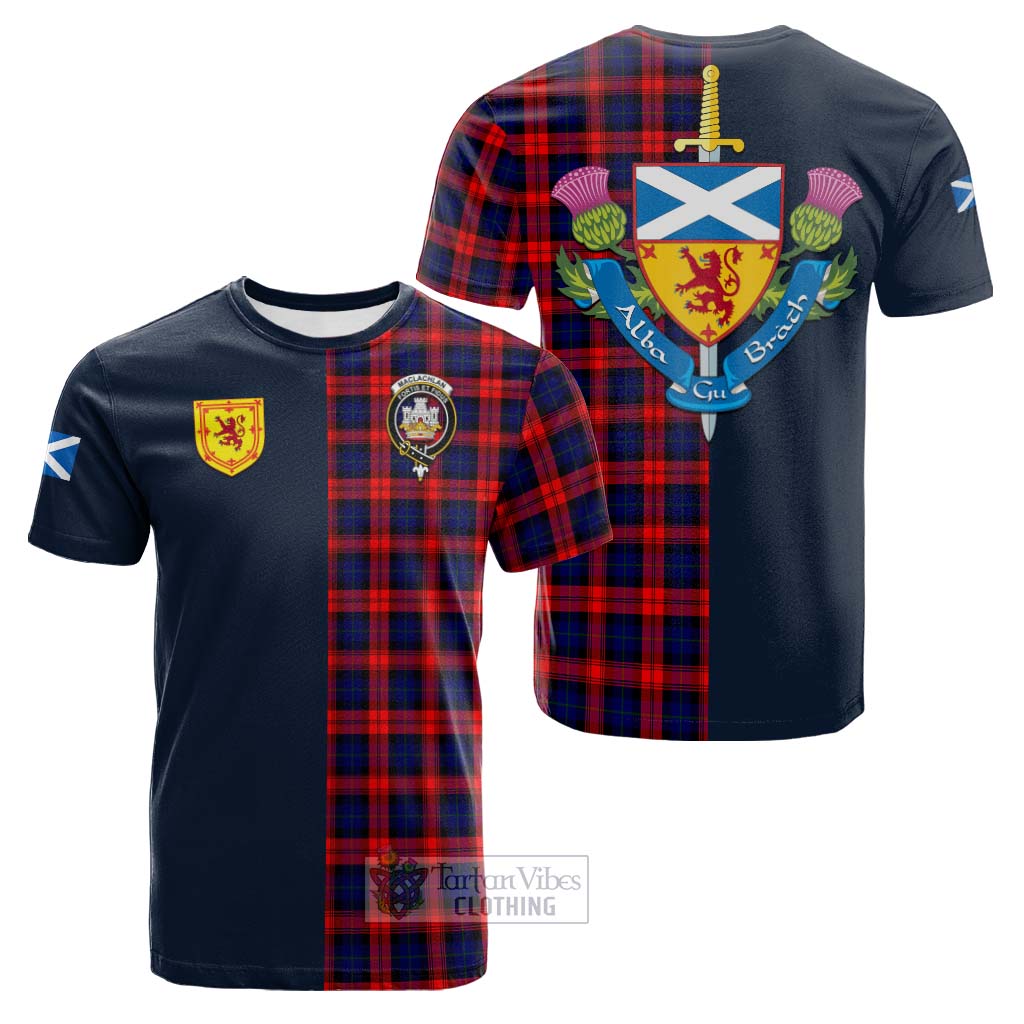 Tartan Vibes Clothing MacLachlan Modern Tartan Cotton T-shirt with Scottish Lion Royal Arm Half Style