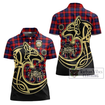 MacLachlan Modern Tartan Women's Polo Shirt with Family Crest Celtic Wolf Style