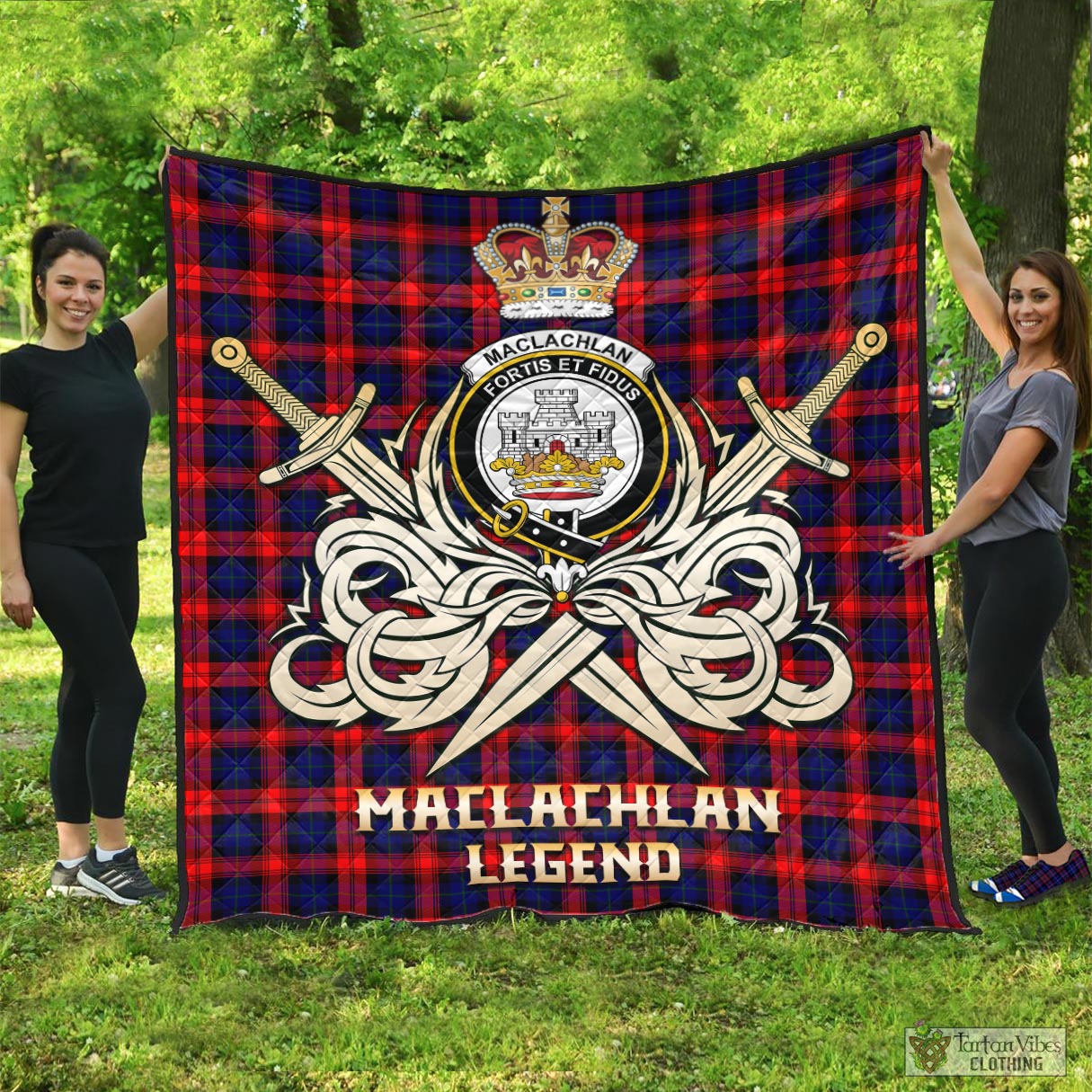 Tartan Vibes Clothing MacLachlan Modern Tartan Quilt with Clan Crest and the Golden Sword of Courageous Legacy