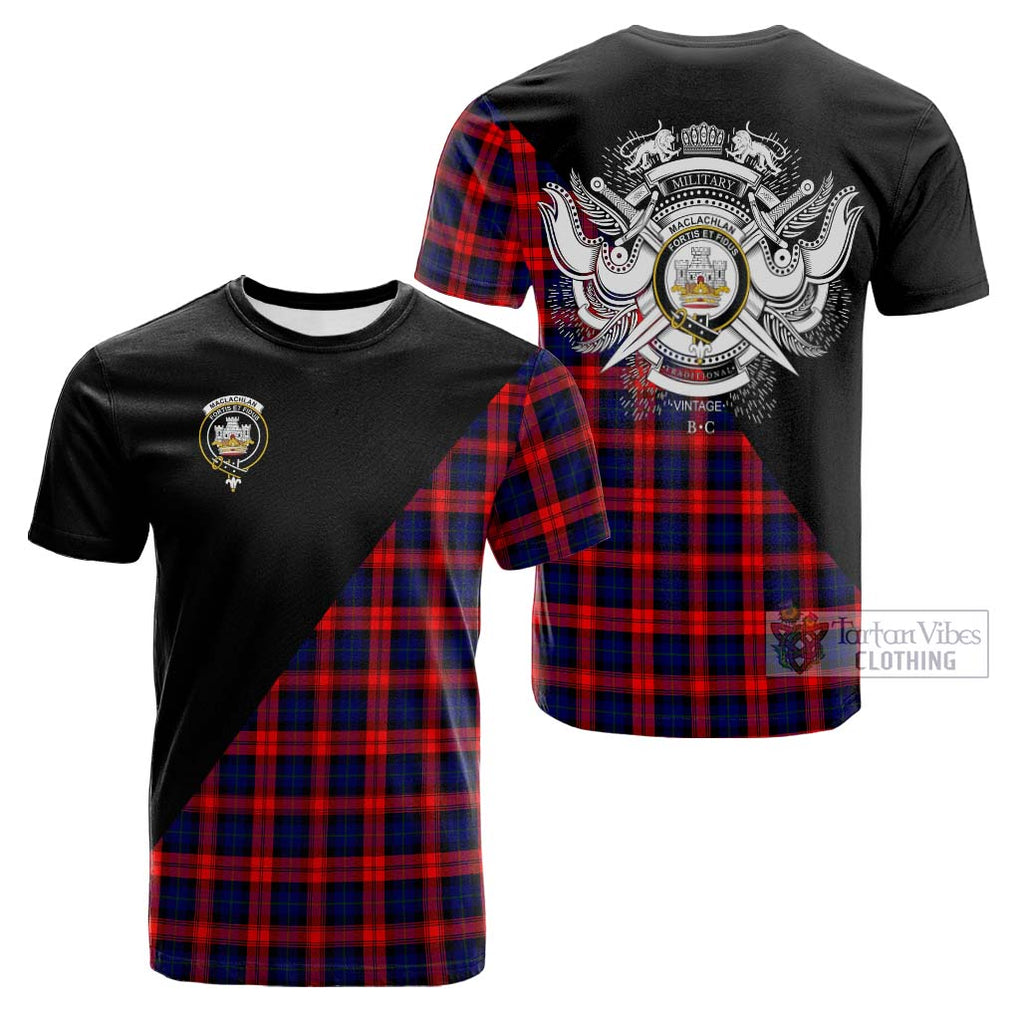 Tartan Vibes Clothing MacLachlan Modern Tartan Cotton T-shirt with Family Crest and Military Logo Style