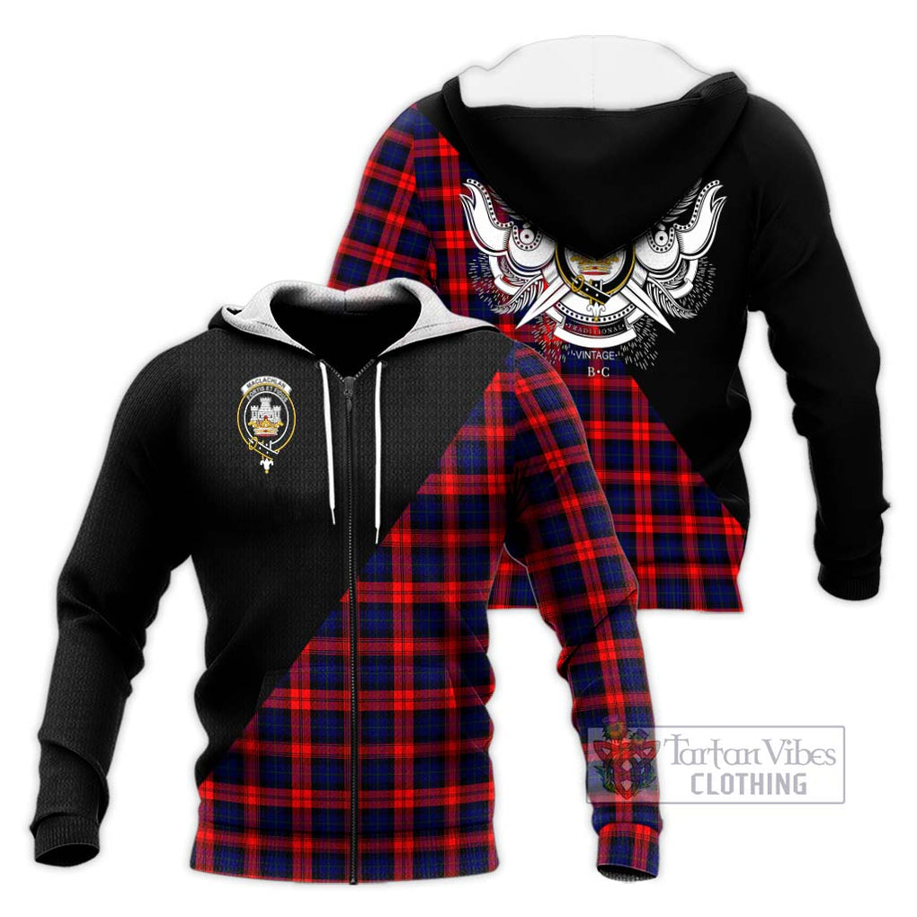 MacLachlan Modern Tartan Knitted Hoodie with Family Crest and Military Logo Style Unisex Knitted Zip Hoodie - Tartanvibesclothing Shop