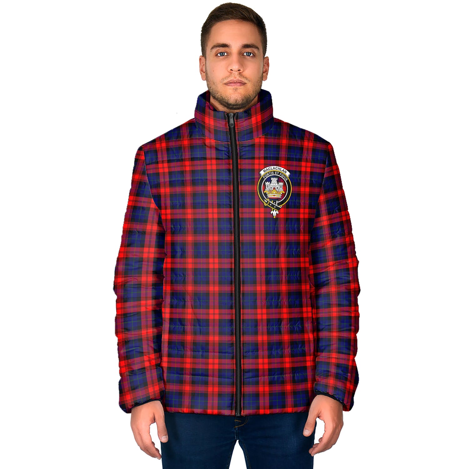 MacLachlan Modern Tartan Padded Jacket with Family Crest - Tartan Vibes Clothing