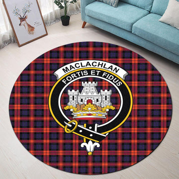 MacLachlan Modern Tartan Round Rug with Family Crest