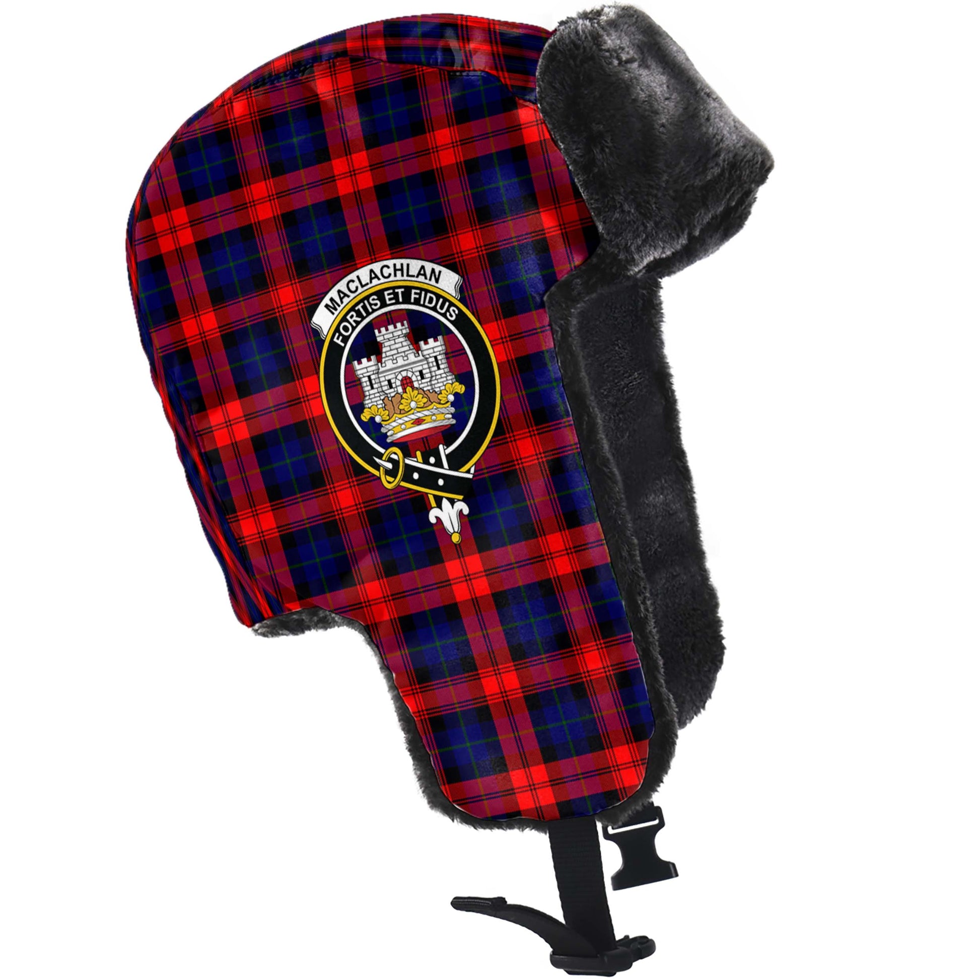 MacLachlan Modern Tartan Winter Trapper Hat with Family Crest - Tartanvibesclothing