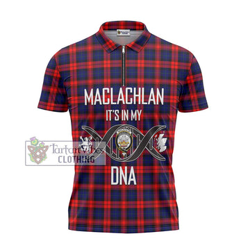 MacLachlan Modern Tartan Zipper Polo Shirt with Family Crest DNA In Me Style