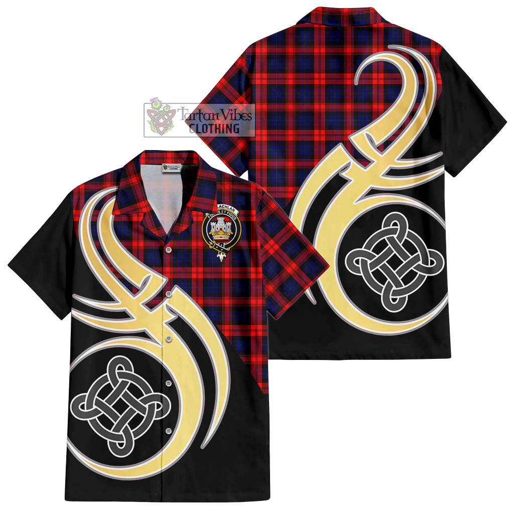 MacLachlan Modern Tartan Short Sleeve Button Shirt with Family Crest and Celtic Symbol Style - Tartan Vibes Clothing