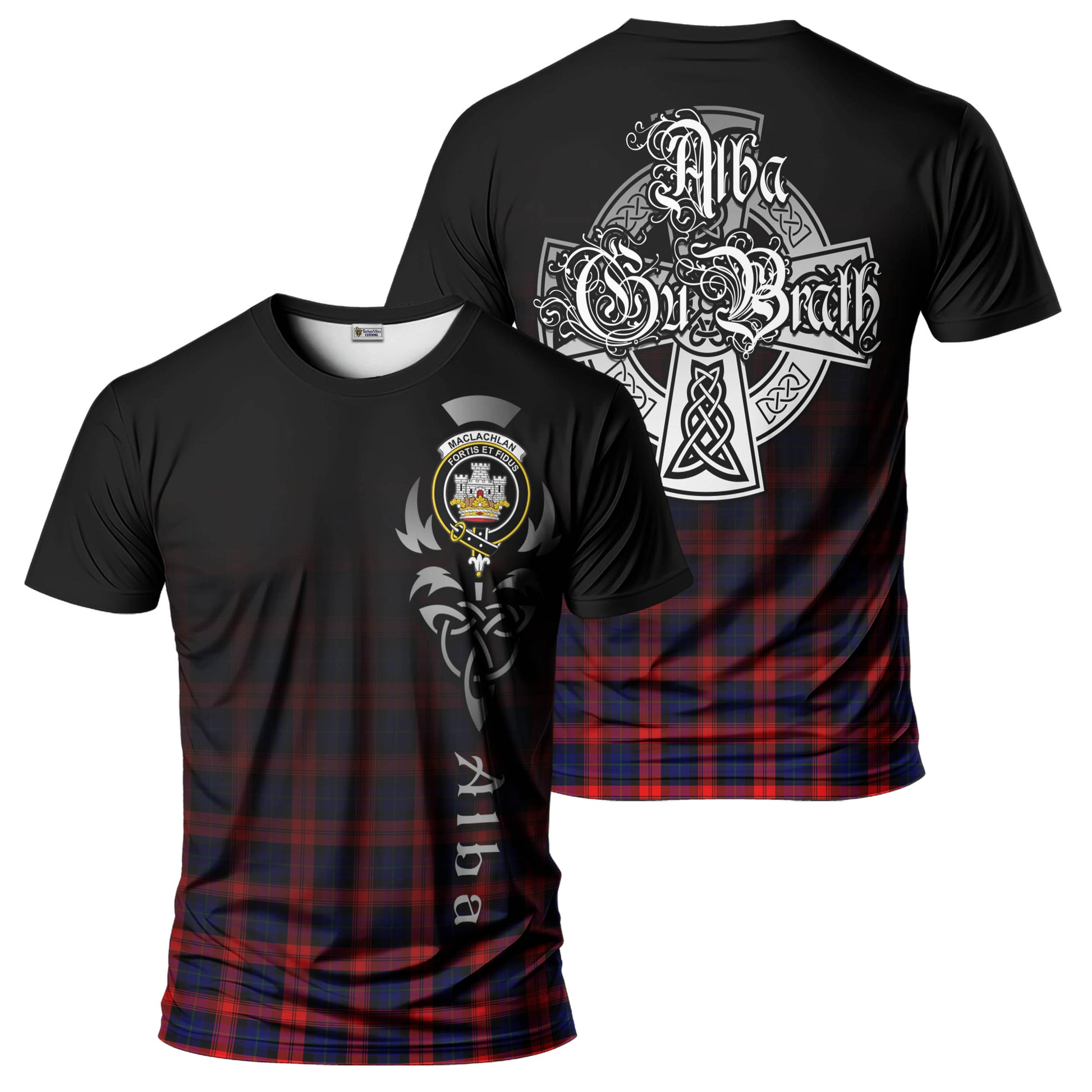 Tartan Vibes Clothing MacLachlan Modern Tartan T-Shirt Featuring Alba Gu Brath Family Crest Celtic Inspired