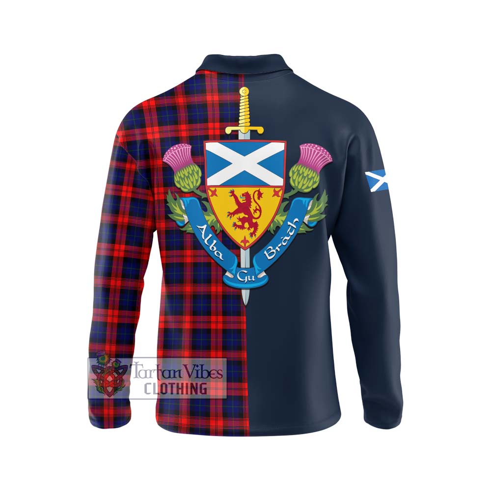 Tartan Vibes Clothing MacLachlan Modern Tartan Long Sleeve Polo Shirt with Scottish Lion Royal Arm Half Style