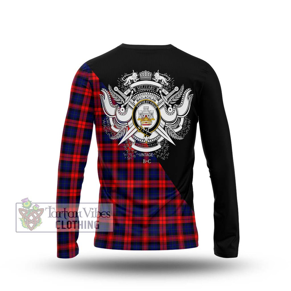 MacLachlan Modern Tartan Long Sleeve T-Shirt with Family Crest and Military Logo Style - Tartanvibesclothing Shop