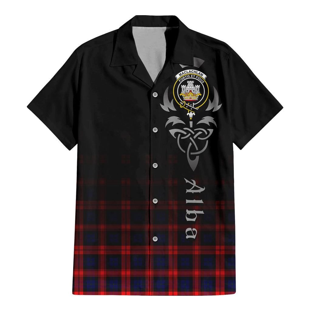 Tartan Vibes Clothing MacLachlan Modern Tartan Short Sleeve Button Up Featuring Alba Gu Brath Family Crest Celtic Inspired
