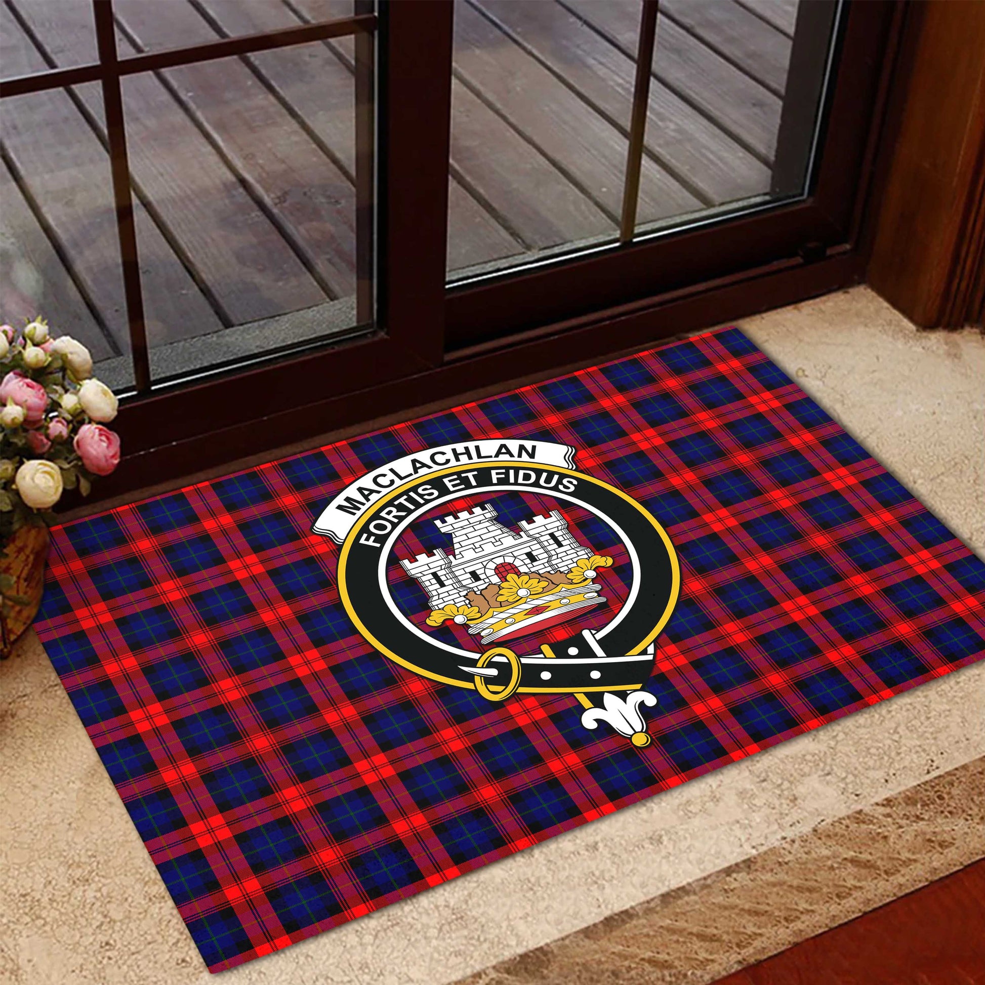 MacLachlan Modern Tartan Door Mat with Family Crest - Tartanvibesclothing