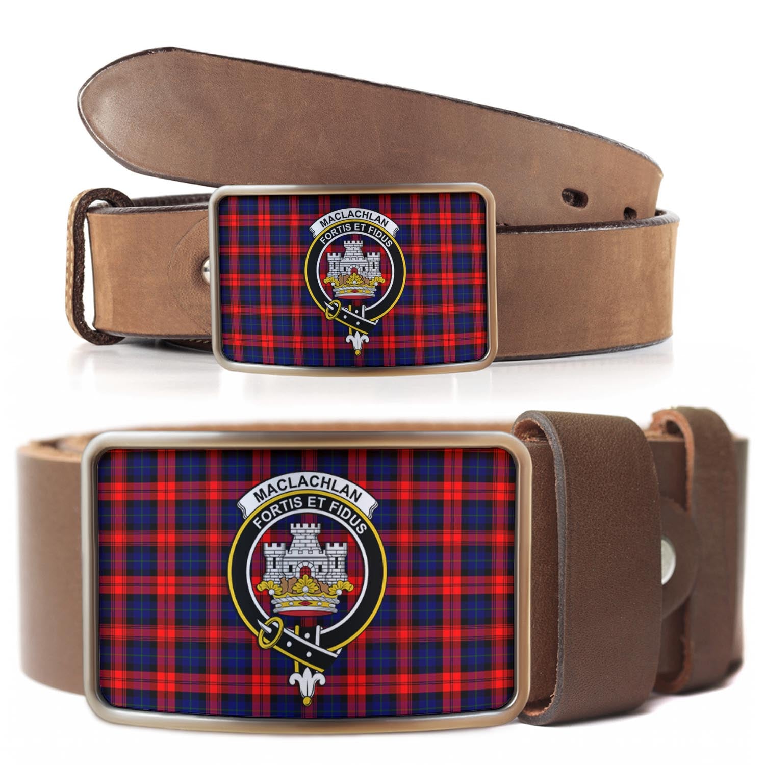 MacLachlan Modern Tartan Belt Buckles with Family Crest - Tartanvibesclothing