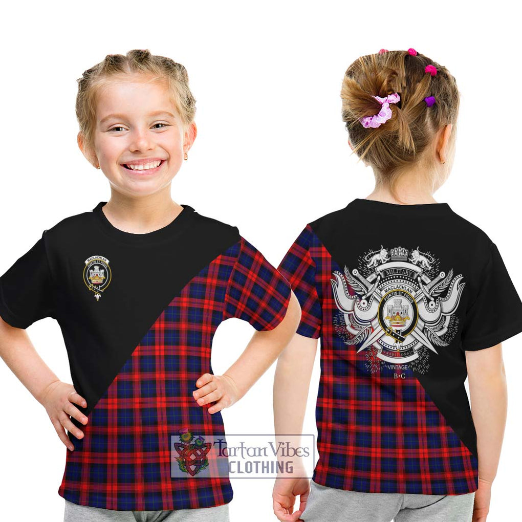 MacLachlan Modern Tartan Kid T-Shirt with Family Crest and Military Logo Style - Tartanvibesclothing Shop